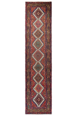 Ghorveh Semi-Antique Medallion Beige Wool Hand Knotted Runner Persian Rug