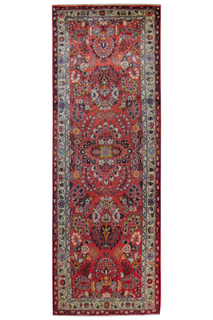 Mehraban Medallion Red Wool Hand Knotted Runner Persian Rug