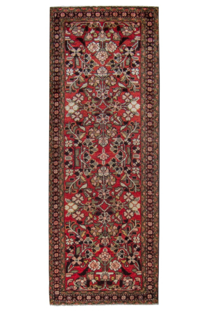 Borchelu Semi-Antique Medallion Red Wool Hand Knotted Runner Persian Rug