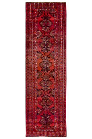 Baluch Semi-Antique Medallion Red Wool Hand Knotted Runner Persian Rug
