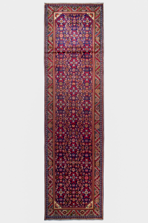Farahan Allover Blue Wool Hand Knotted Runner Persian Rug