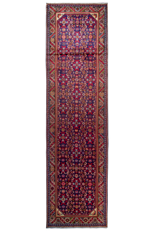 Farahan Semi-Antique Allover Blue Wool Hand Knotted Runner Persian Rug