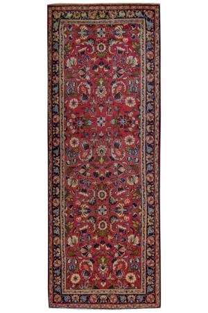 Mehraban Semi-Antique Allover Red Wool Hand Knotted Runner Persian Rug
