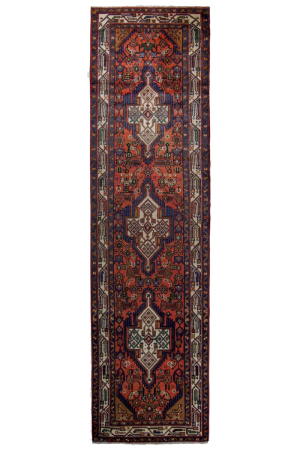 Tajabad Semi-Antique Medallion Red Wool Hand Knotted Runner Persian Rug