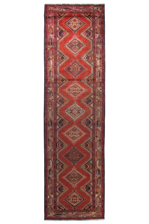 Zagheh Semi-Antique Medallion Red Wool Hand Knotted Runner Persian Rug