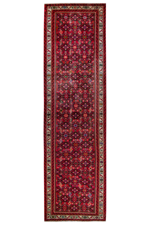 Hosseinabad Allover Red Wool Hand Knotted Runner Persian Rug