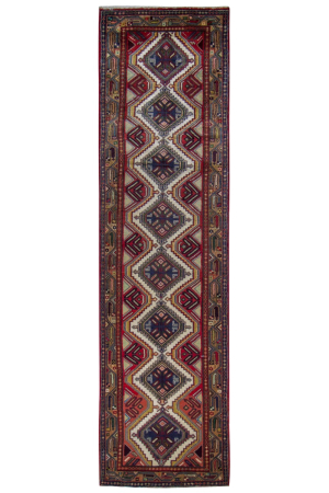 Chenar Semi-Antique Medallion Beige Wool Hand Knotted Runner Persian Rug