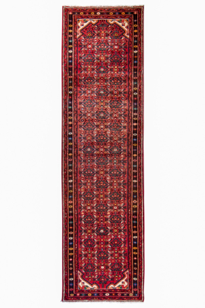 Hosseinabad Allover Red Wool Hand Knotted Runner Persian Rug