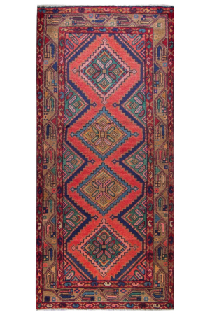 Chenar Semi-Antique Medallion Red Wool Hand Knotted Runner Persian Rug
