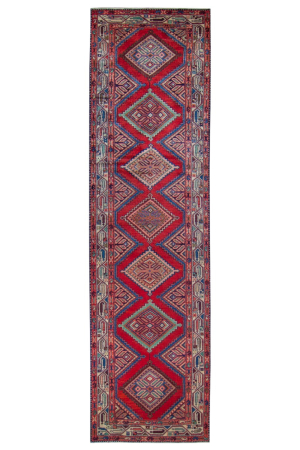 Zagheh Medallion Red Wool Hand Knotted Runner Persian Rug