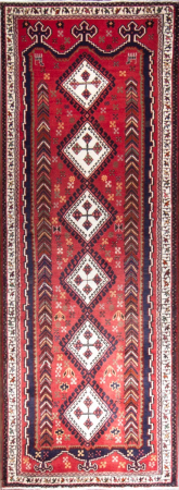 Sirjan Semi-Antique Medallion Red Wool Hand Knotted Runner Persian Rug