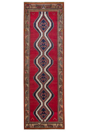 Ghorveh Medallion Red Wool Hand Knotted Runner Persian Rug