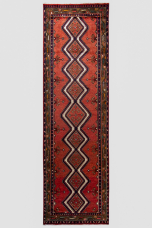 Ghorveh Medallion Red Wool Hand Knotted Runner Persian Rug