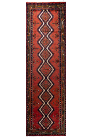 Ghorveh Semi-Antique Medallion Red Wool Hand Knotted Runner Persian Rug