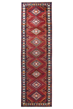 Hamadan Medallion Red Wool Hand Knotted Runner Persian Rug