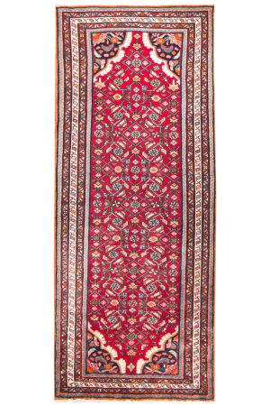 Hosseinabad Semi-Antique Allover Red Wool Hand Knotted Runner Persian Rug