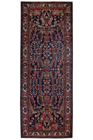 Mehraban Semi-Antique Allover Blue Wool Hand Knotted Runner Persian Rug
