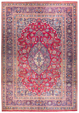 Mashad Semi-Antique Fields Red Wool Hand Knotted Persian Rug