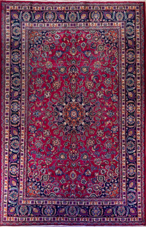 Mashad Medallion Red Wool Hand Knotted Persian Rug