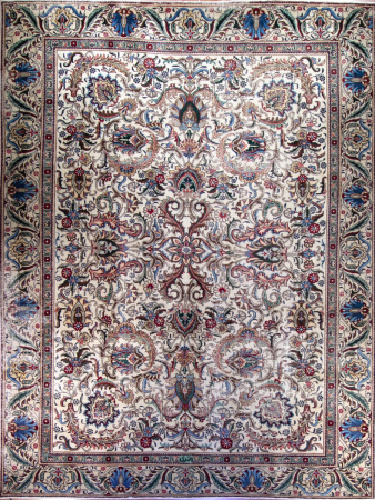 Tabriz Allover Beige Wool Hand Knotted Persian Rug