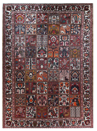 Bakhtiari Semi-Antique Fields Red Wool Hand Knotted Persian Rug