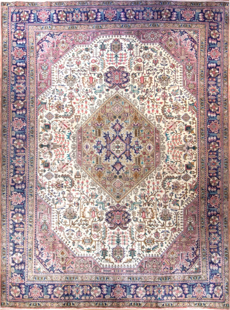 Tabriz Medallion Beige Wool Hand Knotted Persian Rug