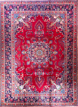 Sabzevar Medallion Red Wool Hand Knotted Persian Rug