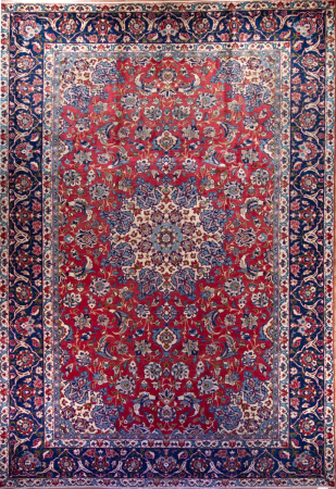 Najafabad Semi-Antique Medallion Red Wool Hand Knotted Persian Rug