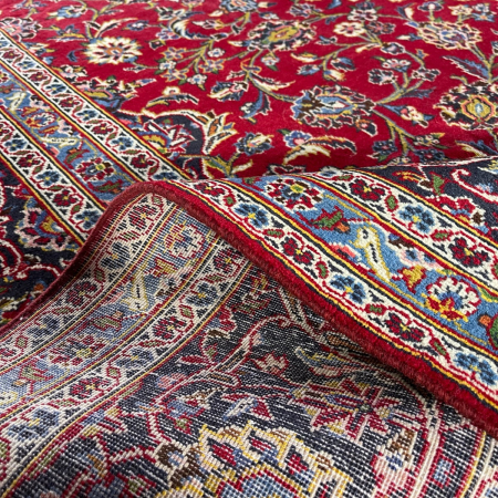 Keshan Medallion Red Wool Hand Knotted Persian Rug