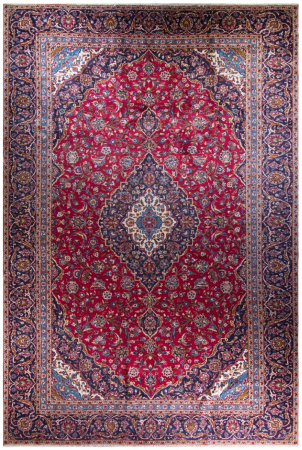 Keshan Medallion Red Wool Hand Knotted Persian Rug