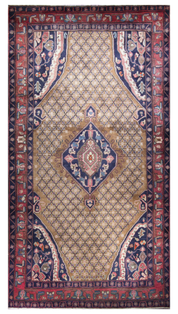 Koliai Semi-Antique Medallion Beige Wool Hand Knotted Persian Rug