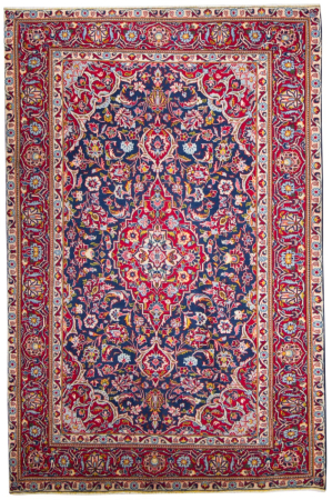 Keshan Semi-Antique Medallion Blue Wool Hand Knotted Persian Rug