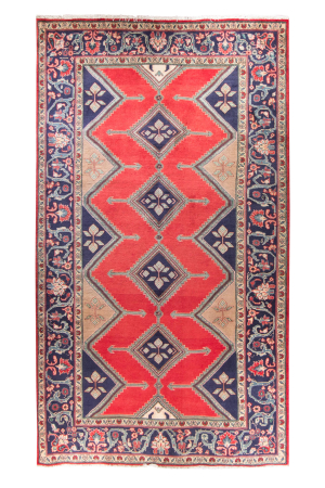 Koliai Semi-Antique Medallion Red Wool Hand Knotted Persian Rug