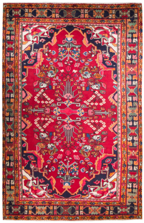 Borchelu Semi-Antique Medallion Red Wool Hand Knotted Persian Rug