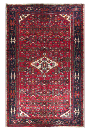 Hosseinabad Semi-Antique Medallion Red Wool Hand Knotted Persian Rug