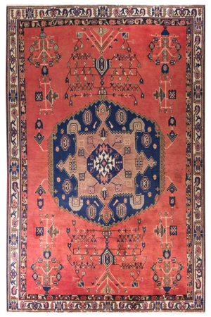 Sirjan Semi-Antique Medallion Red Wool Hand Knotted Persian Rug