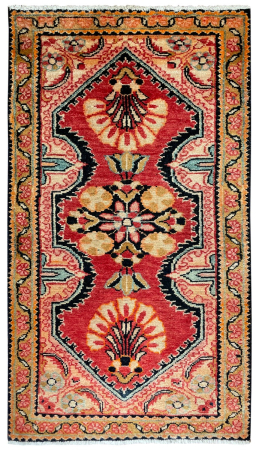 Lilian Semi-Antique Medallion Red Wool Hand Knotted Persian Rug