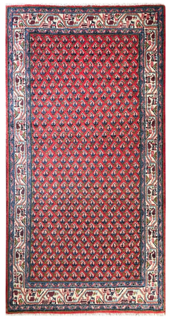 Mir Semi-Antique Boteh Allover Red Wool Hand Knotted Persian Rug