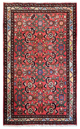 Hamadan Semi-Antique Allover Red Wool Hand Knotted Persian Rug
