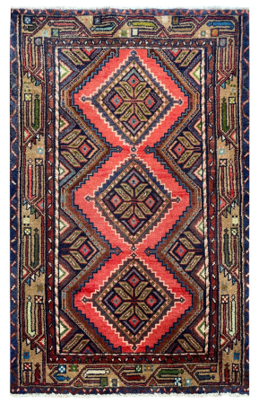 Chenar Semi-Antique Medallion Red Wool Hand Knotted Persian Rug