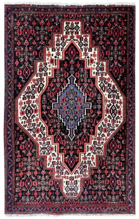 Seneh Semi-Antique Medallion Blue Wool Hand Knotted Persian Rug