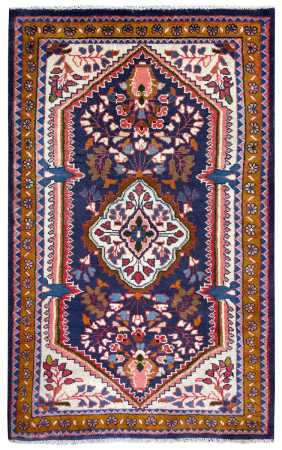 Lilian Semi-Antique Medallion Blue Wool Hand Knotted Persian Rug