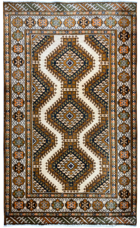 Torkman Semi-Antique Medallion Beige Wool Hand Knotted Persian Rug