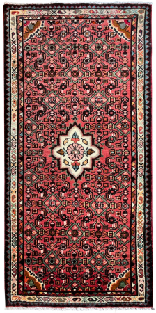 Hosseinabad Semi-Antique Medallion Red Wool Hand Knotted Persian Rug