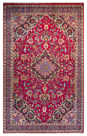 Keshan Semi-Antique Medallion Red Wool Hand Knotted Persian Rug