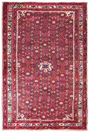 Hamadan Semi-Antique Medallion Red Wool Hand Knotted Persian Rug