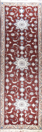Naein Red Wool Hand Knotted Runner Persian Rug