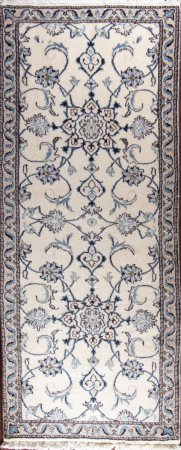 Naein Blue Wool Hand Knotted Runner Persian Rug