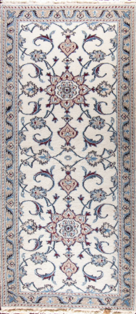 Naein Blue Wool Hand Knotted Runner Persian Rug