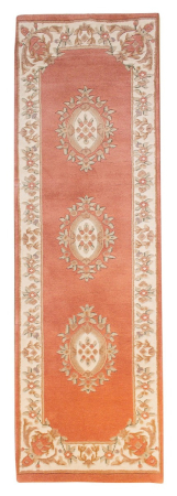 Aubusson Sangam Rose/Ivory Wool Hand Knotted Runner Indian Rug